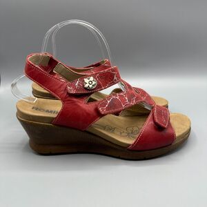 Romika Women's Sandal Red Leather Ankle Strap Wedge Slingback Shoes EU 40/ 9-9.5